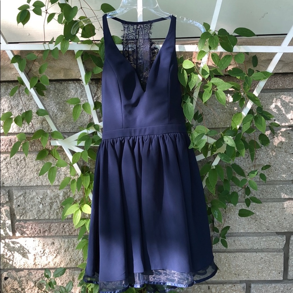Navy lace homecoming dress